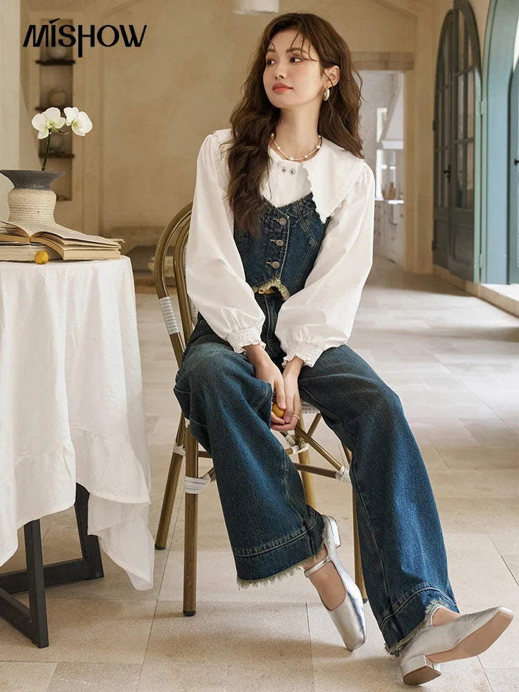 MISHOW American Retro Denim Suspender Tank Top 2024 Spring Single Breasted Sleeveless Short Vest Top Outerwear MXD12D0025