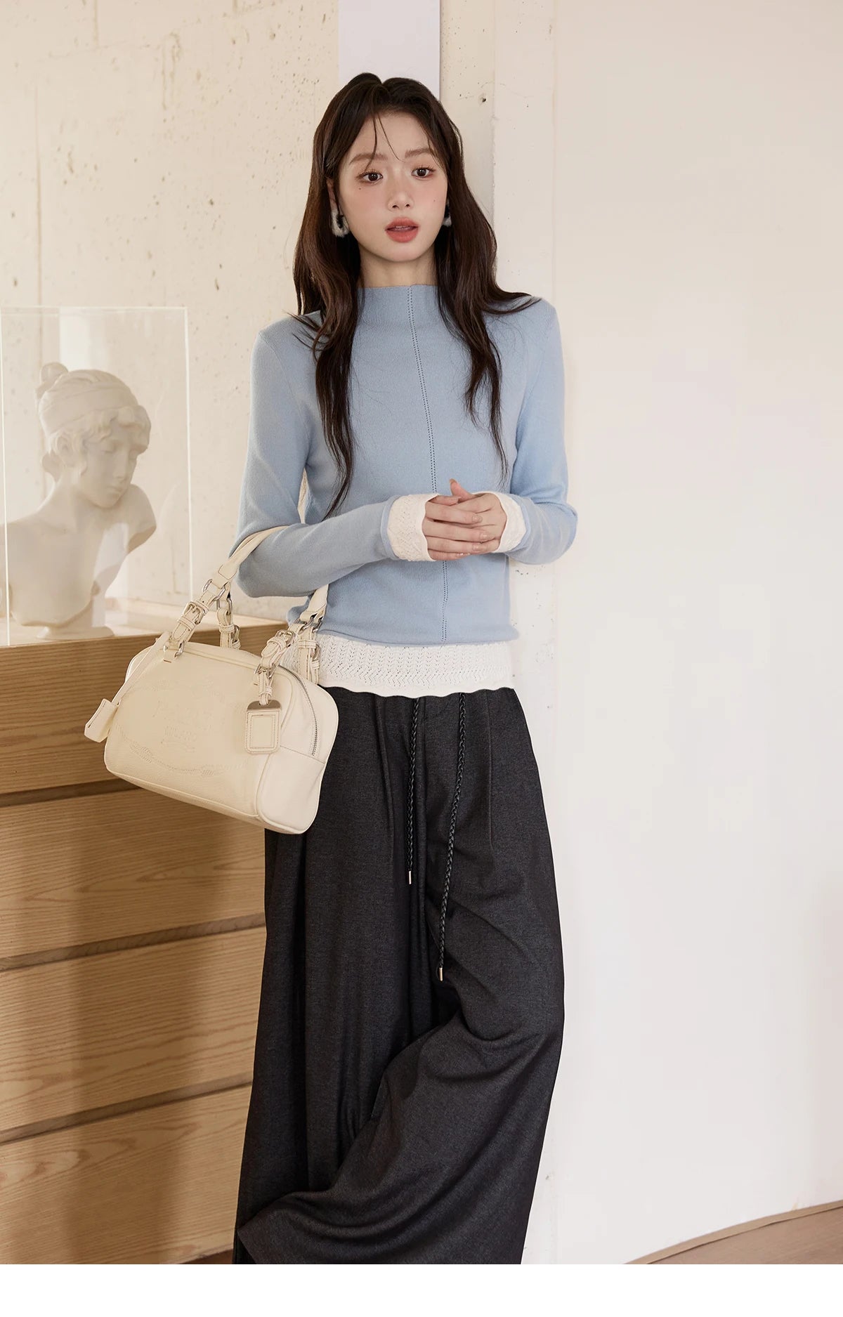 MISHOW Women's Trousers 2025 Autumn Winter Lace-up Gray Wide-leg Pants High Waist Slim Commuting Casual Pants Women MXE51K1106