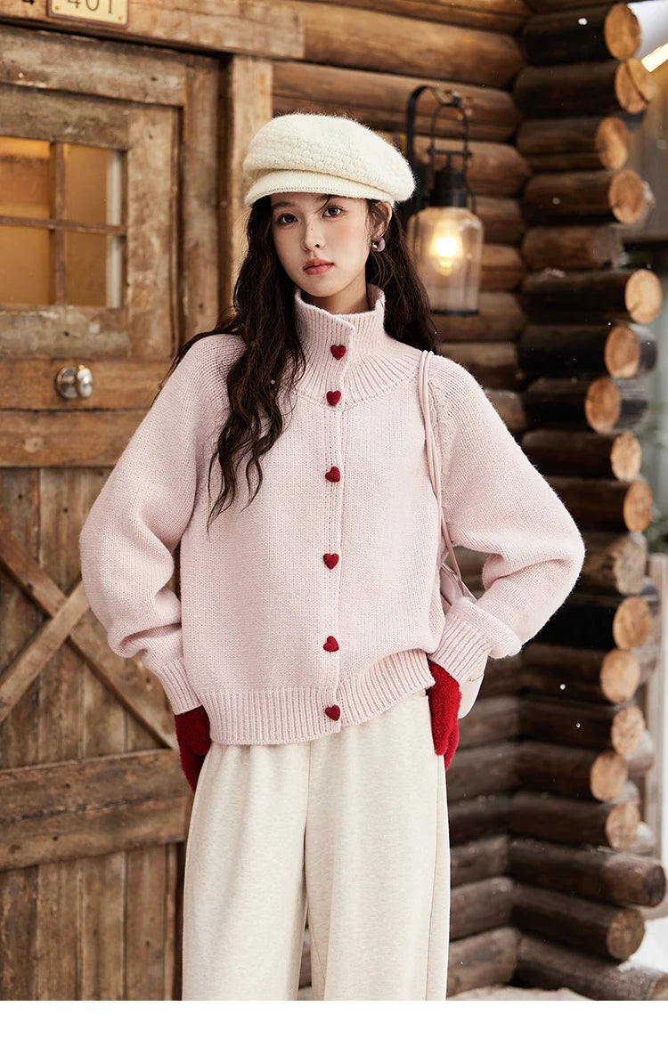 MISHOW Love Heart Button Sweater Color Clash Women Winter Clothing Knitted Cardigan Loose Versatile Thick Warm Tops MXD58Z1127