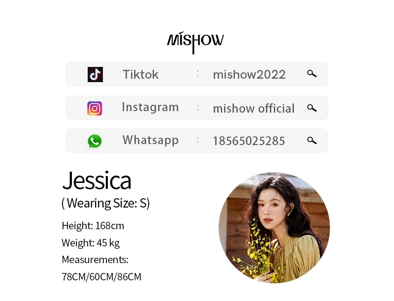 MISHOW Folded Lace Up Dress for Women Spring 2025 Solid V-neck Loose Chiffon Doll Dress Puff Sleeve Knee-Length Dress MXE11L2113