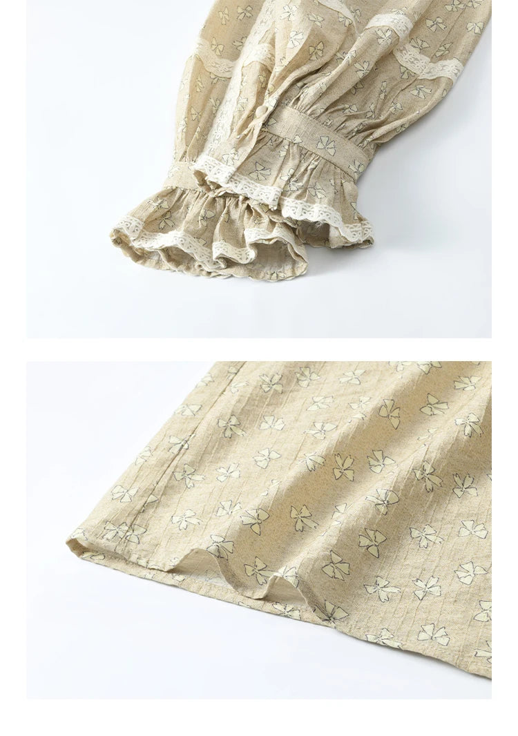 MISHOW Women's Floral Round Neck Shirts 2025 Spring Ruffled Collar Commuting Top Sweet Petal Sleeve Lace-up Shirts MXE14X1729