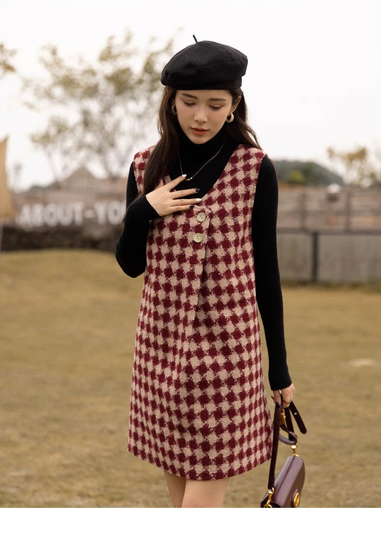 MISHOW Plaid Vest Dress Winter Vintage Womens Dresses Aline Vneck Sleeveless Woolen Vestidos Chic Female Clothes MXB47L1332