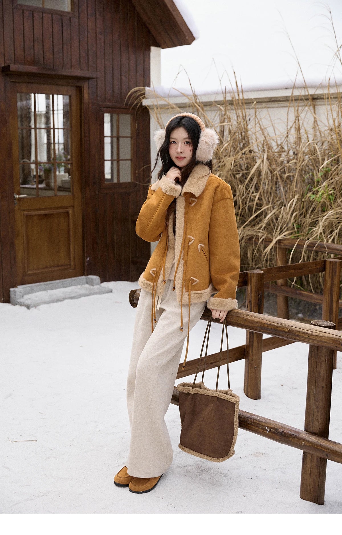 MISHOW Suede Imitation Mink Fur Coat Women Winter 2025 Retro Thick Plush Lace Up Coat Warm Lapel Jackets Office Lady MXE90W0921