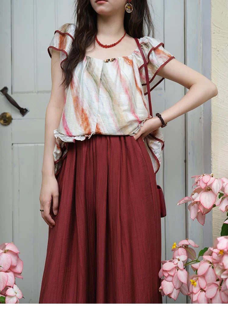 MISHOW Women's Wide Leg Pants 2025 Summer New Office Lady Fashion High Waist Casual Pocket Red Pants Female Clothing MXE38K0952