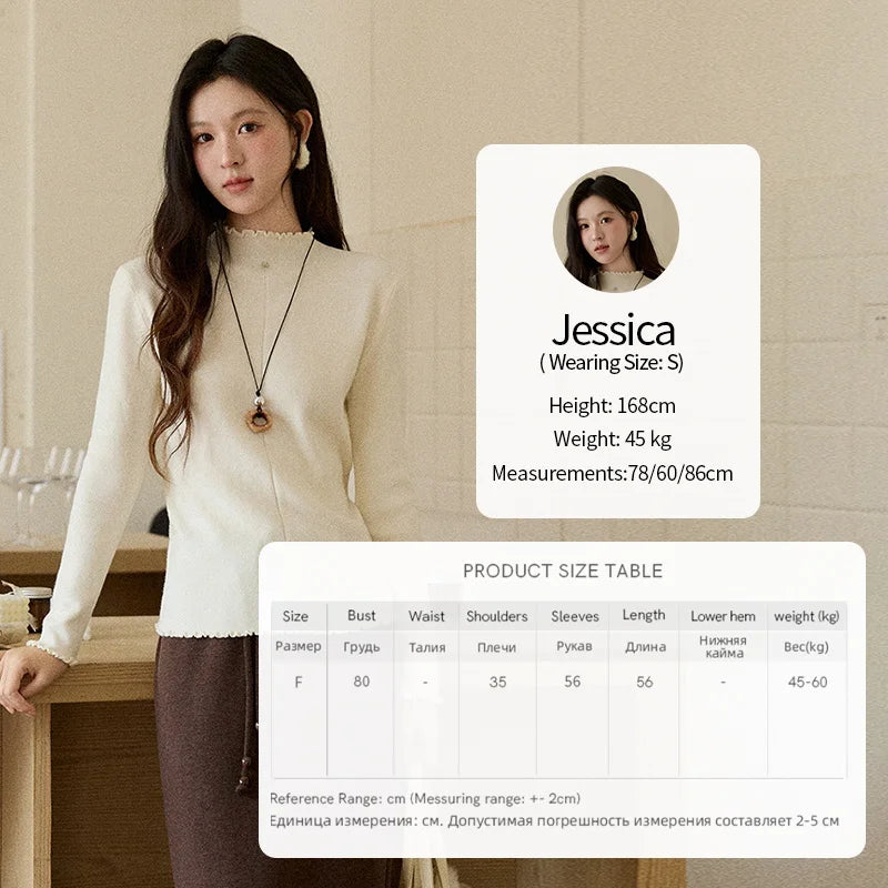 MISHOW Women's Knitted Long-Sleeved Top 2025 Winter Solid Slim Fit Ruffled Turtleneck Sweater Warm Soft Commuting Top MXE91Z2826