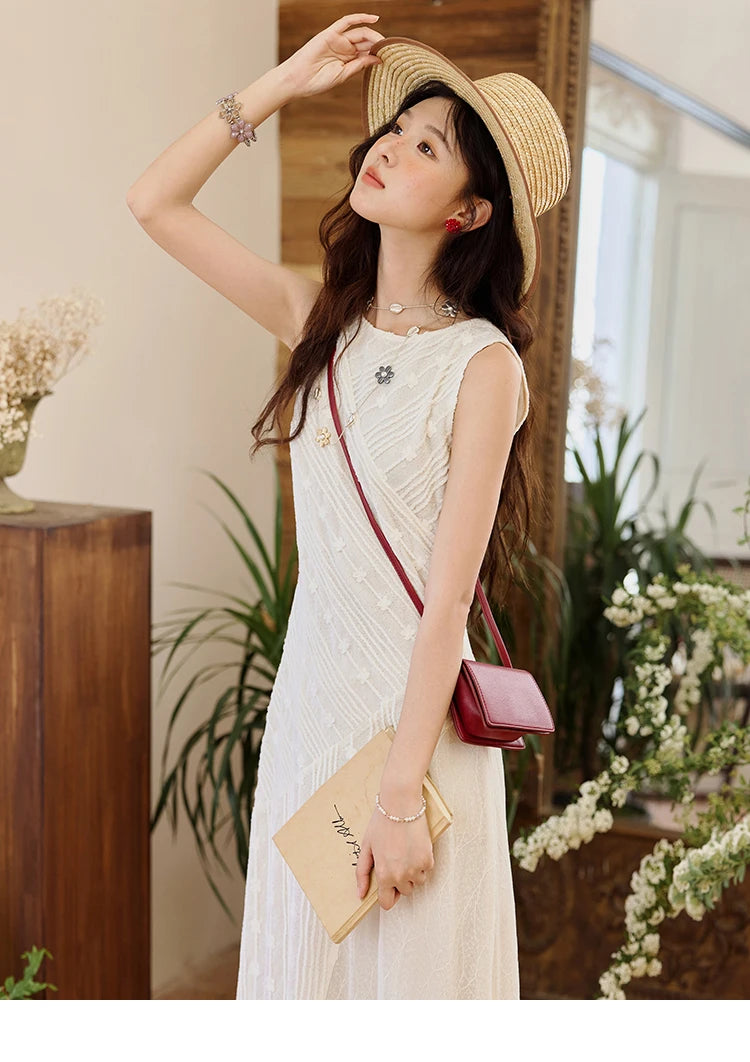 MISHOW Asymmetric Lace Fishtail Dress 2025 Summer Flower Embroidery Sleeveless Elegant Dress Round Neck Long Dresses MXE35L2301