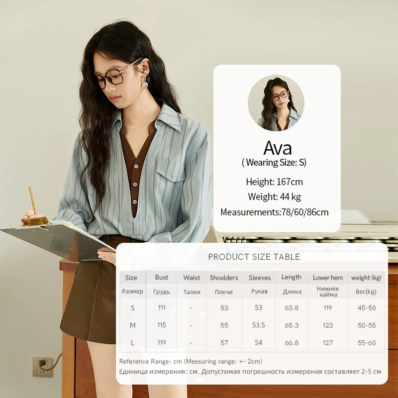 MISHOW Peach Skin Velvet Stripe Shirt for Women Autumn 2025 Double Layered Collar Contrasting Color Shirt Commute Top MXE47C2408