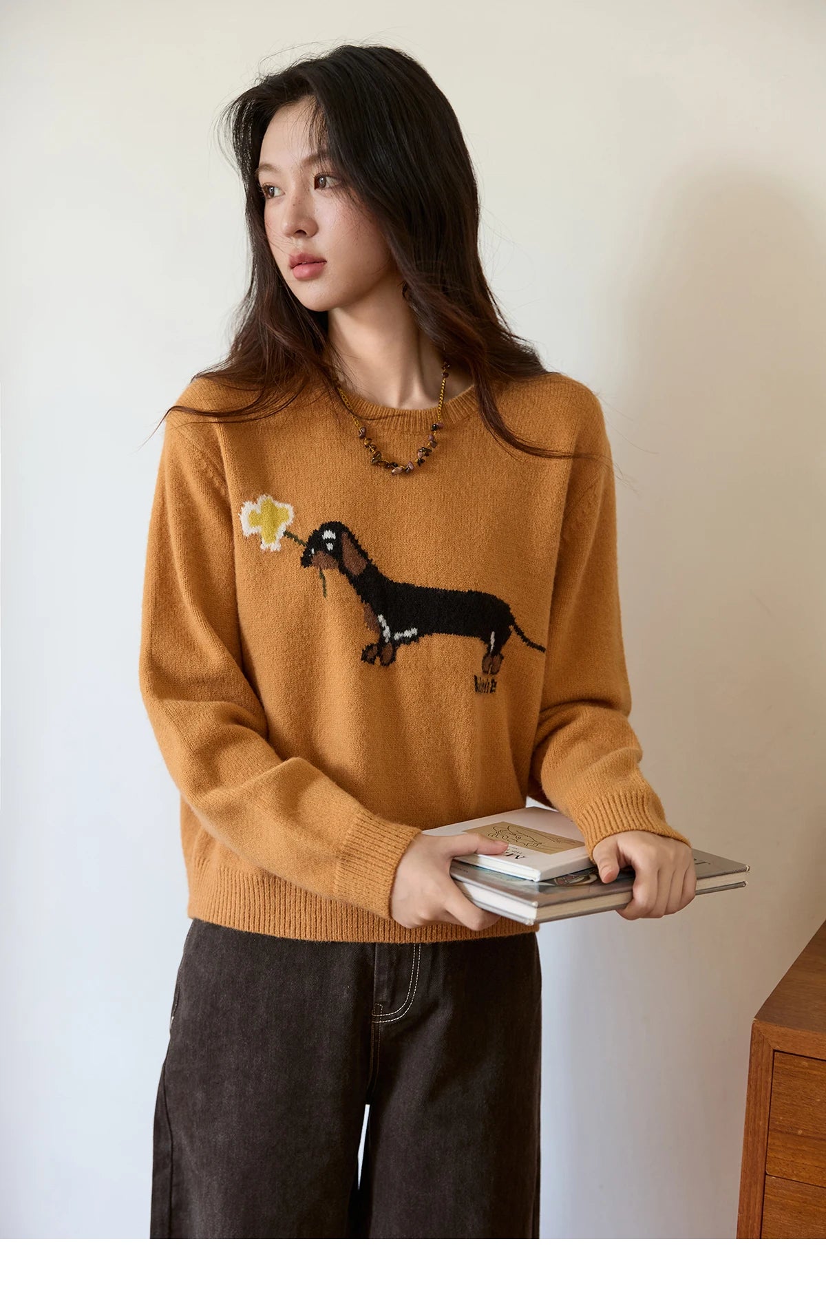 Mishow Orange Sausage Dog Jacquard Pullover MXE48Z2578