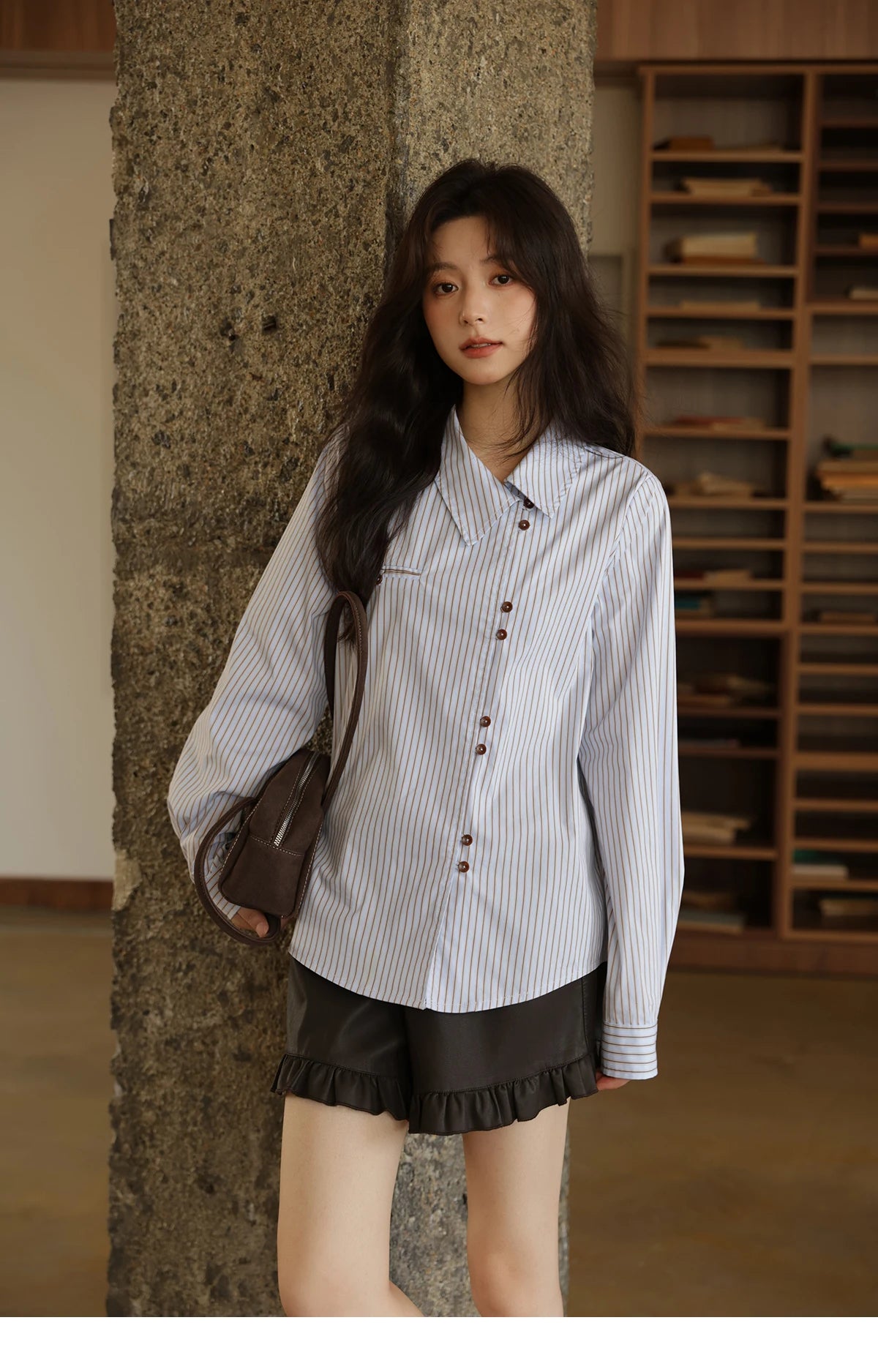 MISHOW Women's Striped Asymmetric Shirt 2025 Autumn New Arrival Vintage Loose Long Sleeve Tops Commuter Woman Clothes MXE42C2375