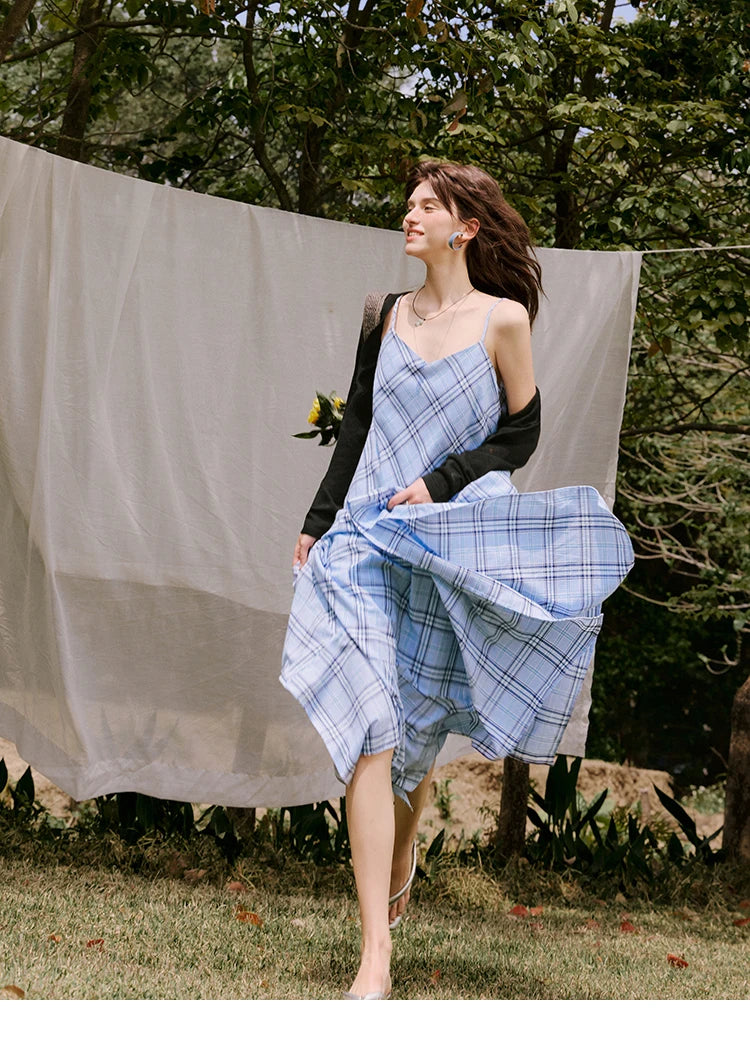 MISHOW Holiday Women's Summer Camisole Dresses 2025 Sleeveless Blue Palid Slim A-line Dress Female New Fashion Thin MXE33L2260