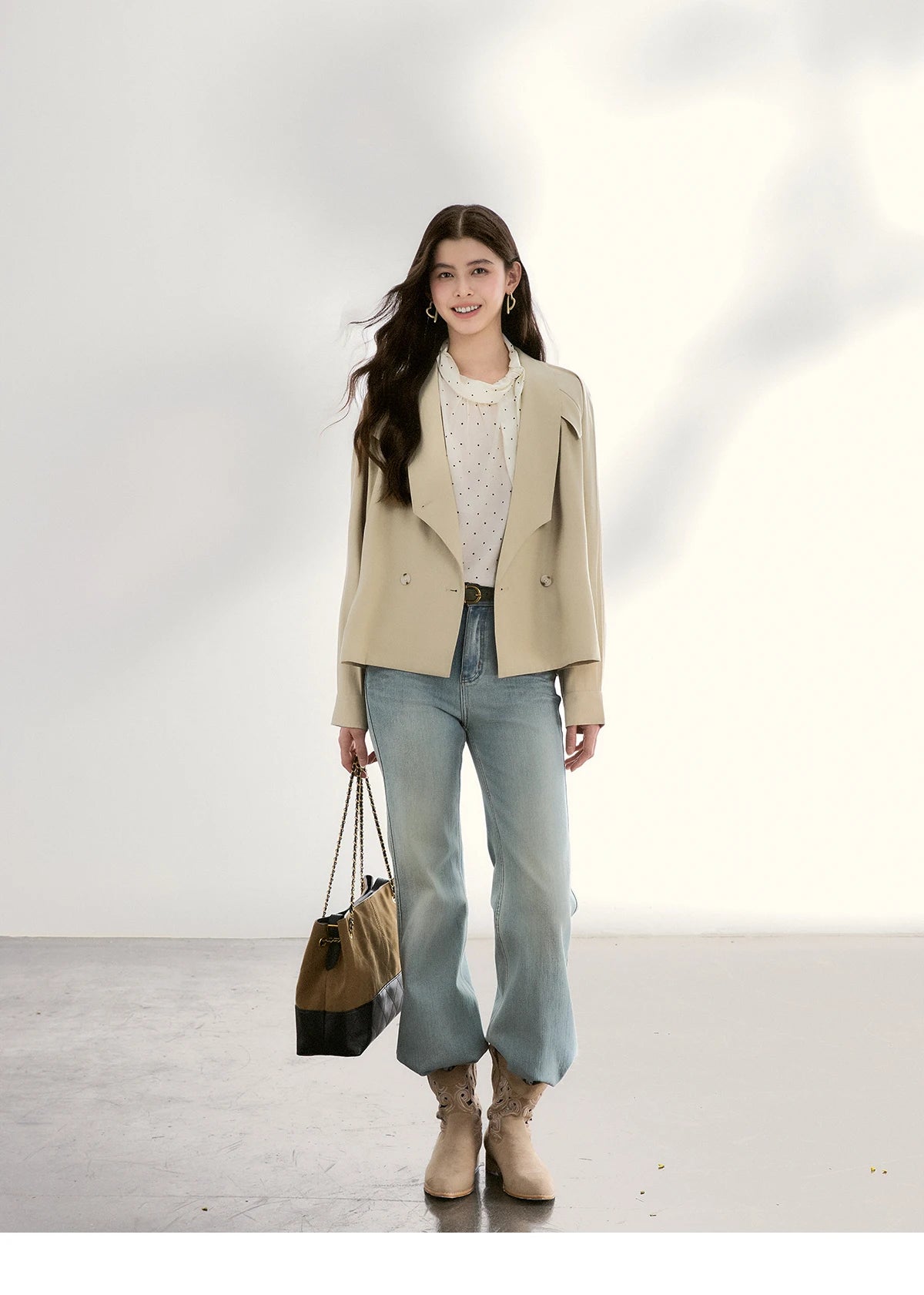 MISHOW Women's Khaki Belted Waist Coat 2026 Spring Lapel Double-breasted Coats female Casual Short Jacket Office Lady MXF13W1056