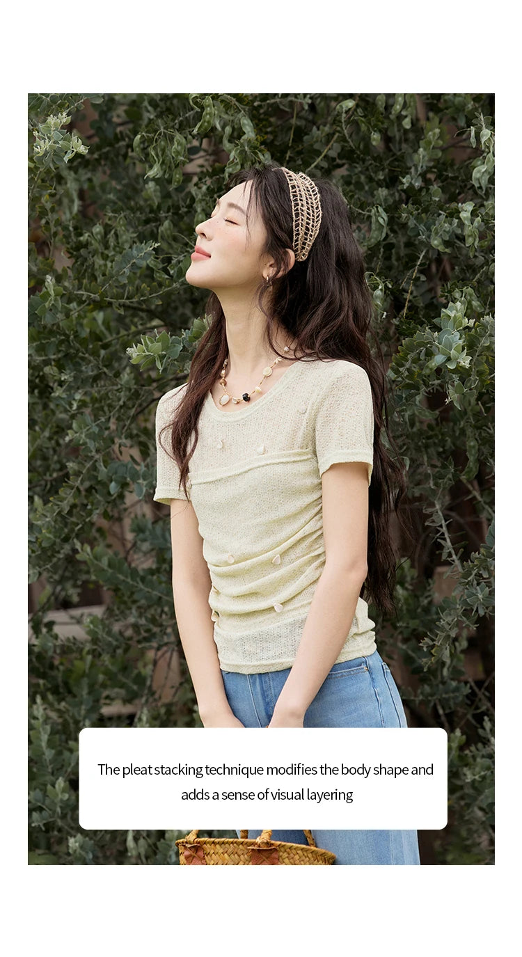 MISHOW Solid Office Lady Summer Shirts for Women 2025 New Short Sleeve Round Neck Knitted T-shirt Female Fashion Slim MXE32Z1232