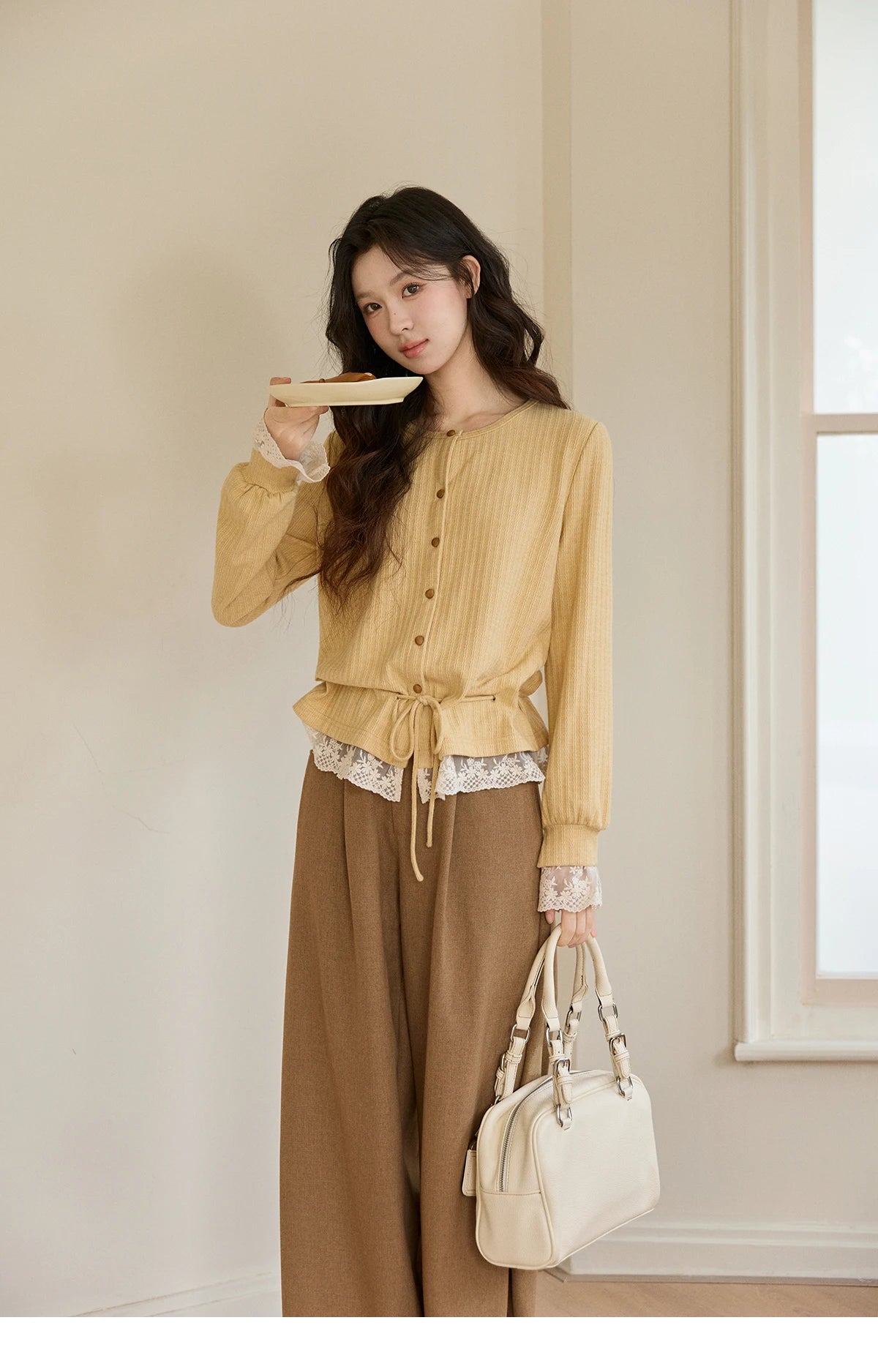 MISHOW Women's Camel Wide Leg Pants 2026 Spring High Waist Pleated Pants Office Lady Versatile Loose Casual Trousers MXF108K1007