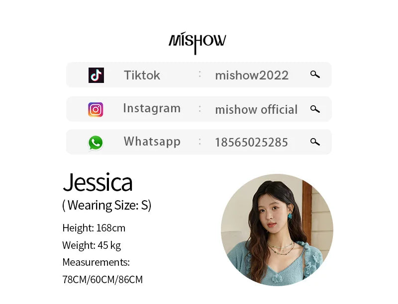 MISHOW Blue Knitted Cardigan Strap Two Piece Set 2025 Autumn Sweater Cardigan Lotus Leaf Edge Flower V-neck Camis Set MXE45T1377