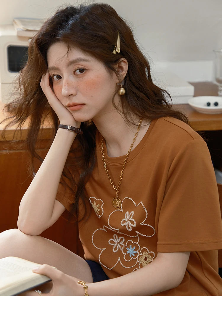 MISHOW Fashion Print T-shirt Women's 2025 Summer New O-Neck Short Sleeve Tee Casual Versatile Top Women's Clothing MXE36T0576