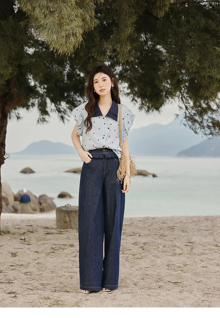 MISHOW Summer Office Lady Blouses Women 2025 Short Sleeve Turn-down Collar Polka Dot Shirts Female Fashion Slim Tops MXE31C0776