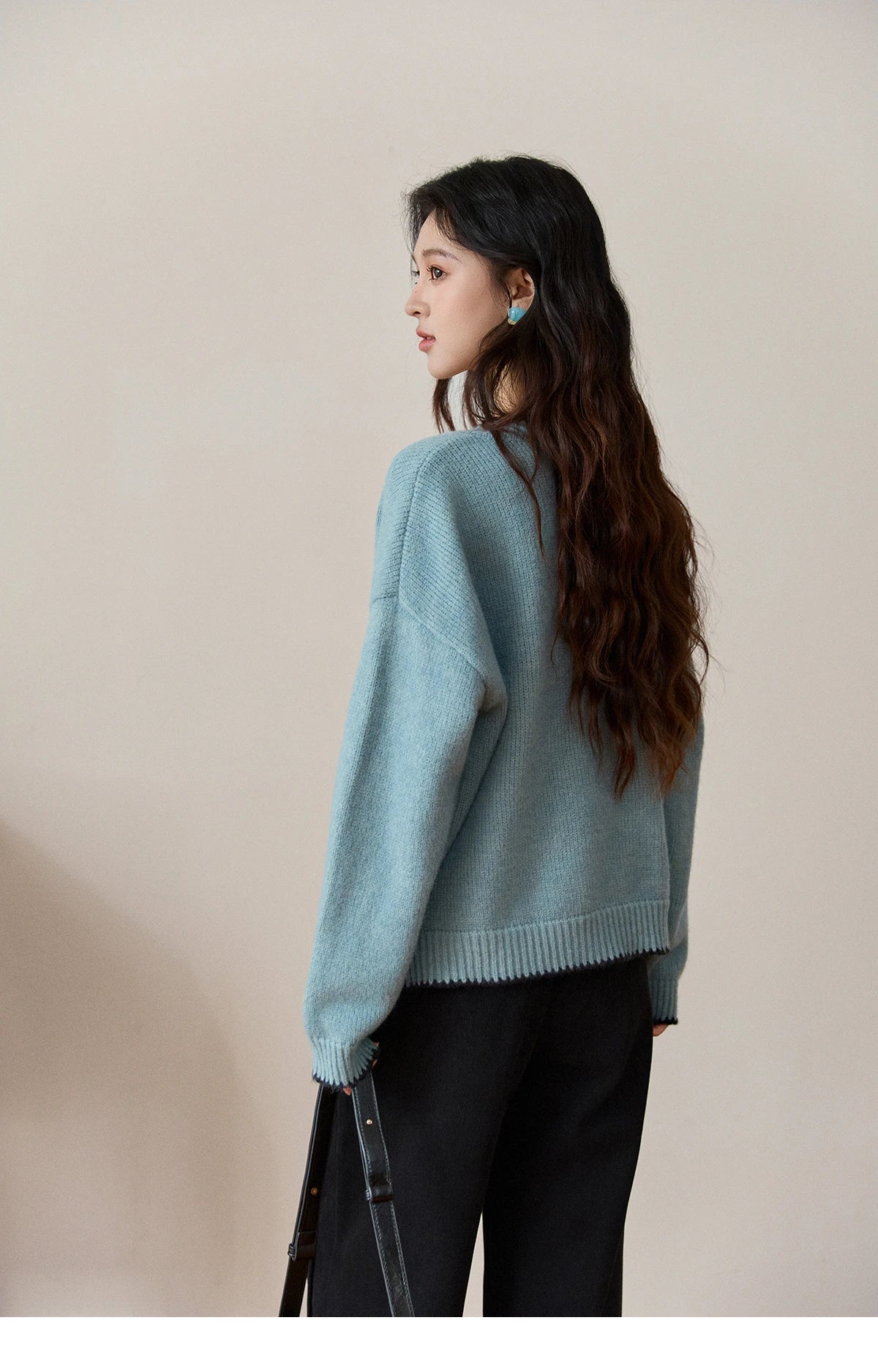 MISHOW Women's Yellow Knitted Cardigan 2025 Autumn Winter Color Collision Edge Sweater Pockets Loose Warm Casual Tops MXE94Z2973