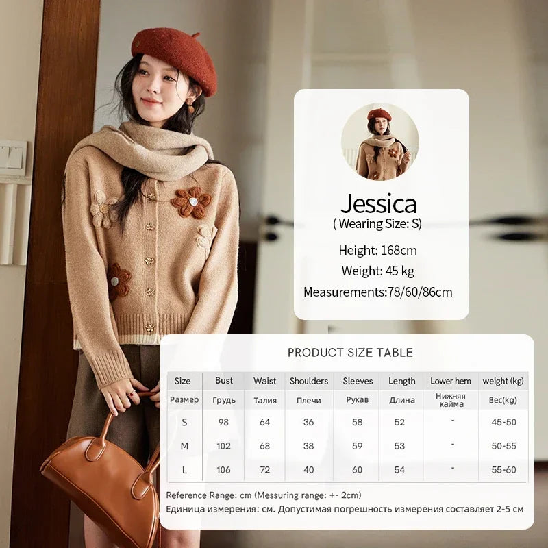 MISHOW Knitted Sweater Flower Pattern Cardigan O-Neck Color Clash Design Warm Coat Metal Buttons Sweet Soft Tops MXD56Z0919