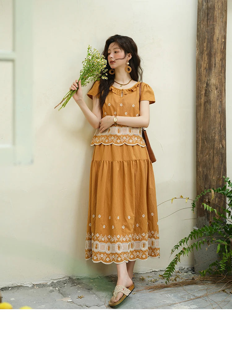 MISHOW Women's Clothing Two Piece Set 2025 French Lace Embroidery Blouse A-line Straight Half Skirt Ladies Summer Set MXE39T0645