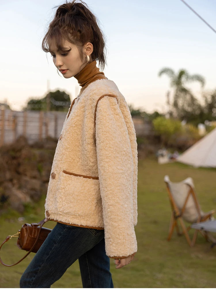 MISHOW Lamb Wool Coat 2023 Double Breasted Winter French Lambswool Jacket Women's Thick Warm Solid New Outerwears MXB45W0850