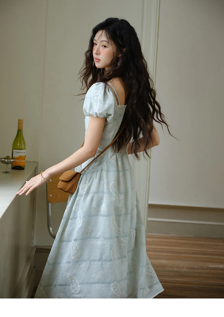 MISHOW Women's Puff Sleeve Dress 2025 Summer Fashion Paisley Embroidery Lady Pocket Dresses Vacation Women's Clothing MXE34L2265