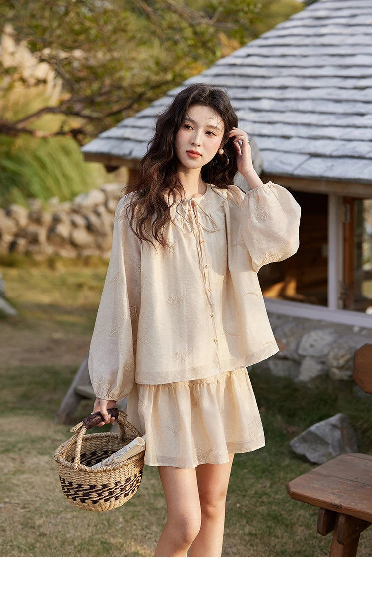 MISHOW Iris Embroidery Blouse Elastic Waist Skirt Set for Women Spring Summer 2025 Jacquard Commuting Slim Two Pieces MXE13T0454