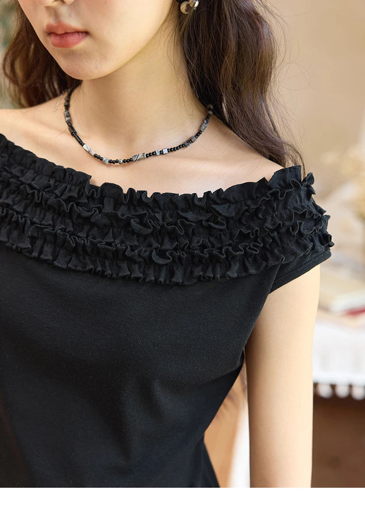 MISHOW French Stringy Selvedge One Neck T-shirt for Women Summer 2025 Raglan Sleeves Wool Short Top Sexy Solid Tees MXE34T0605