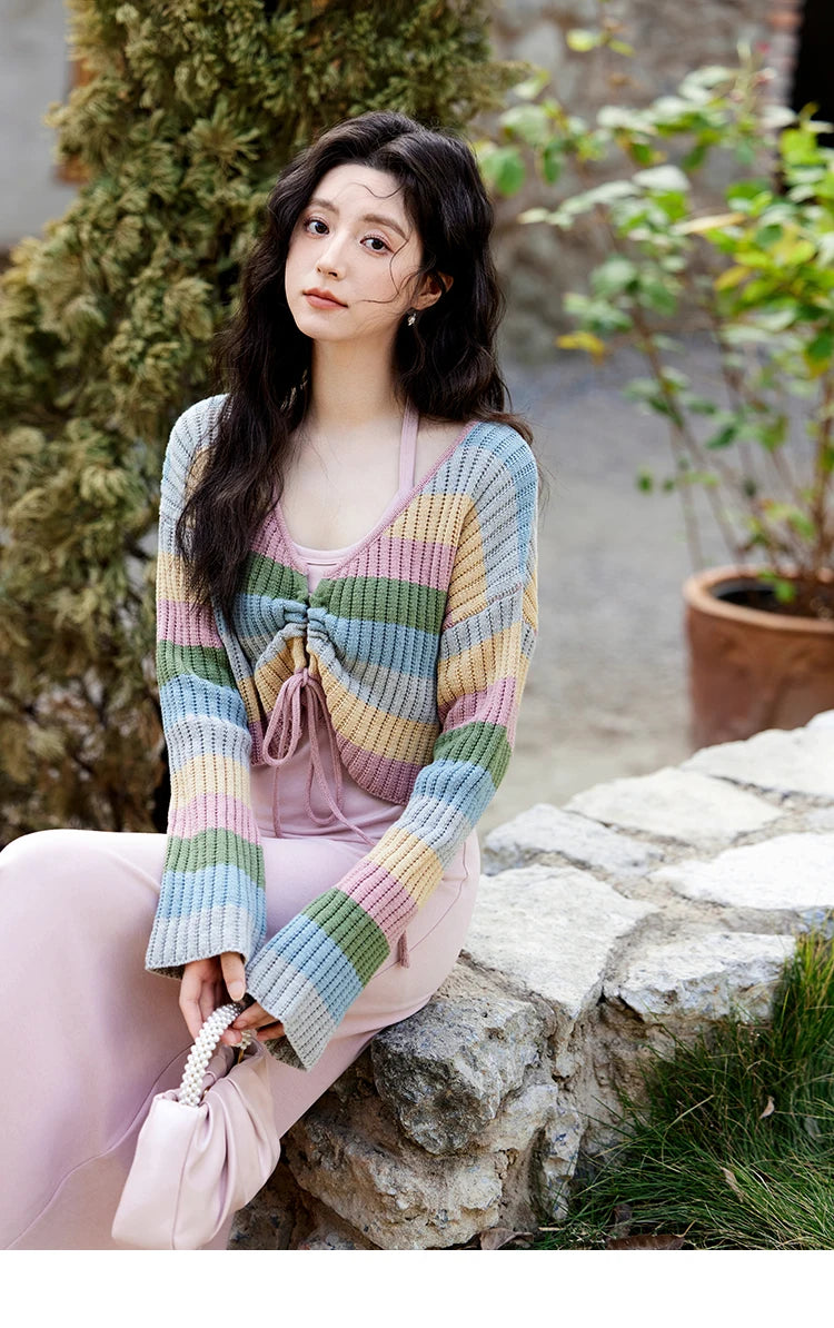 Mishow Colorful Striped Sweater Slim Knit Dress MXE11L2086