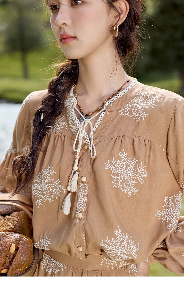 MISHOW French Jacquard Shirt Rear Elastic Waist Flower Bud Skirt Separately 2024 Tassel Lace Up Top Sweet Short Skirt MXD41X1636