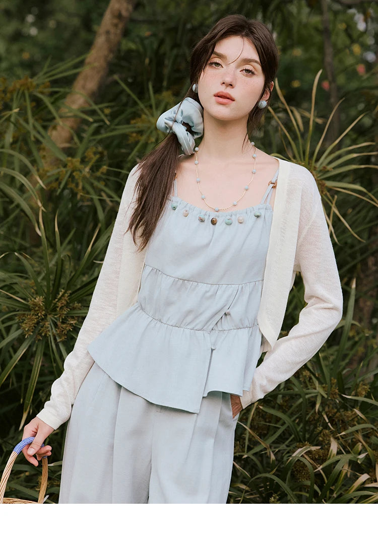 MISHWO Office Lady Summer Camisole Pant Sets for Women 2025 Solid Sleeveless Tops High Waist Loose Pants Female New MXE33T0547