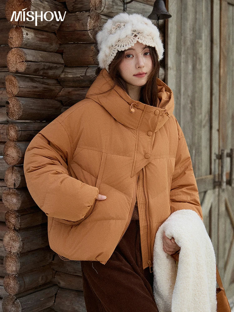 MISHOW Women's Short Coat with 90% White Duck Down Filling Windproof Down-proof Hooded Jacket Lightweight Warm Coat MXE51Y0080