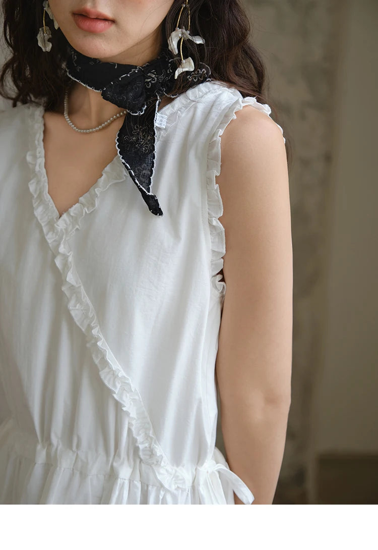 MISHOW Sleeveless Dress for Women Summer 2025 Drawstring Waist Simple Fashion Lace V-neck Dresses Female Clothing MXE37L2331