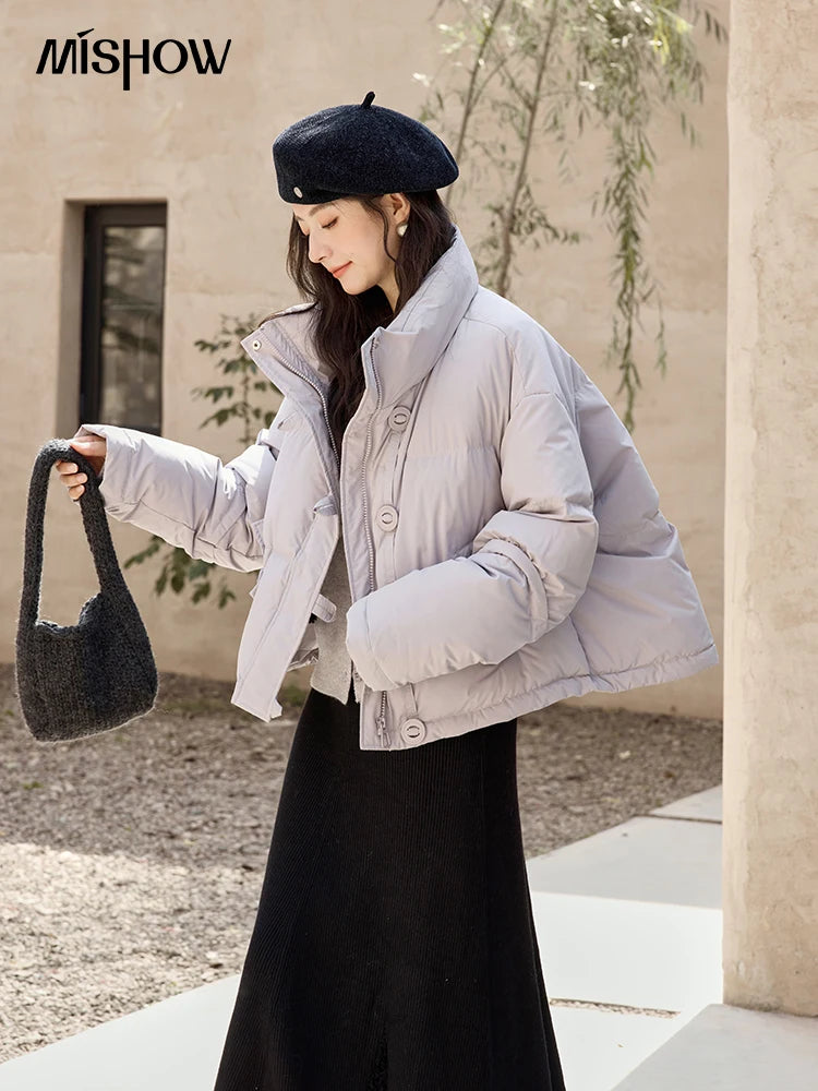 MISHOW Minimalist Down Jacket Women Zipper Short Jacket 2024 Fall Winter Loose Korean Version White Duck Down Jacket MXD42Y0047