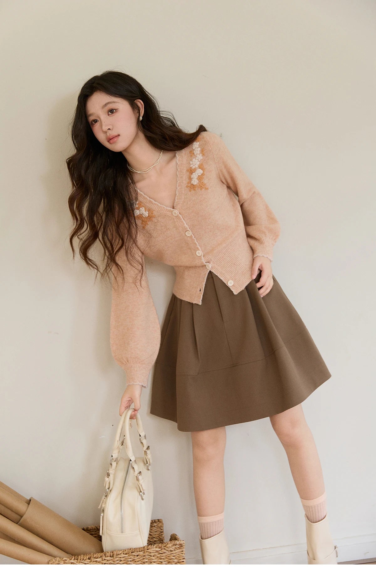 MISHOW Women's A-line Flower Bud Mini Skirt 2026 Spring High Waist Pleated Casual Short Skirt with Slanted Pockets MXF108B0767