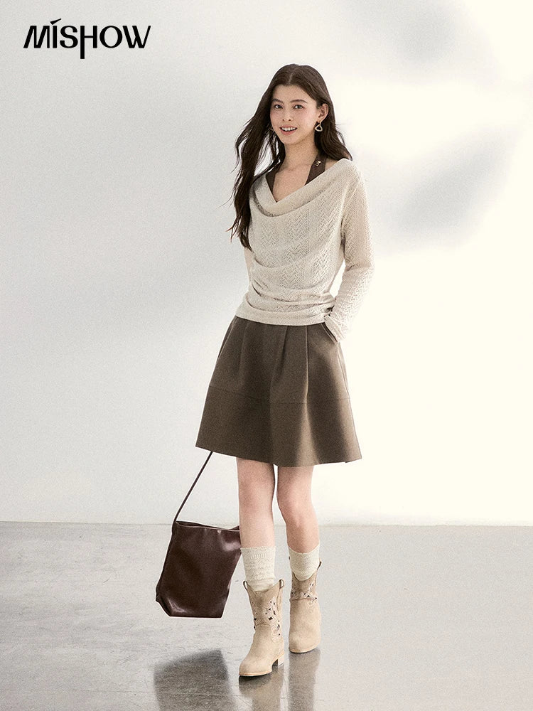 MISHOW Women's Knit Top Halter Camisole Set 2026 Spring Swinging Collar Hollow Out Knitted Casual Two-Piece Knitwear MXF108T0751