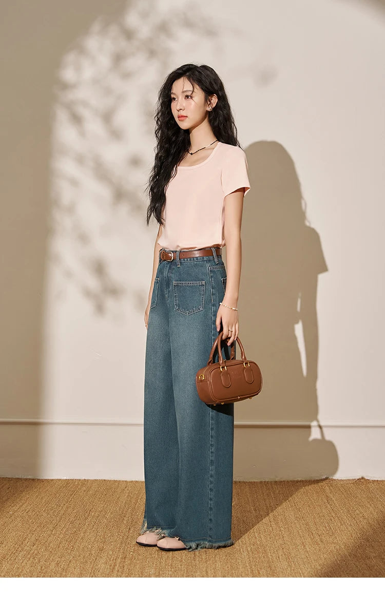 MISHOW Multi Color Square Neck Tees Short Sleeve Solid Color T-shirt for Women 2024 Spring/summer Basic Versatile Top MXC12T0641