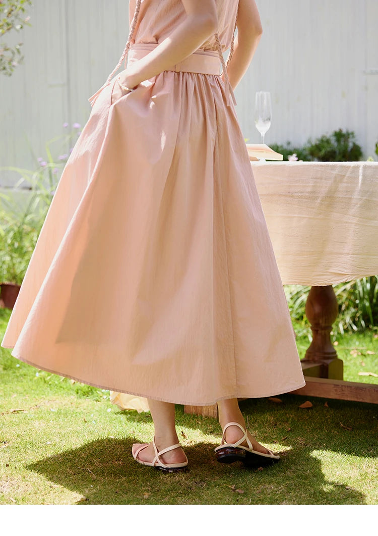 MISHOW Women's Vest Dress 2025 Summer Hand Woven Fried Dough Twists Waist Belt Slim Long Dress A-line Vacation Dress MXE34L2223