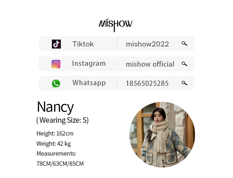 MISHOW Splicing Fleece Short Coat Women 2024 Winter Vintage French Plaid Tweed Thickened Warm Turn Down Collar Jacket MXD55W0574