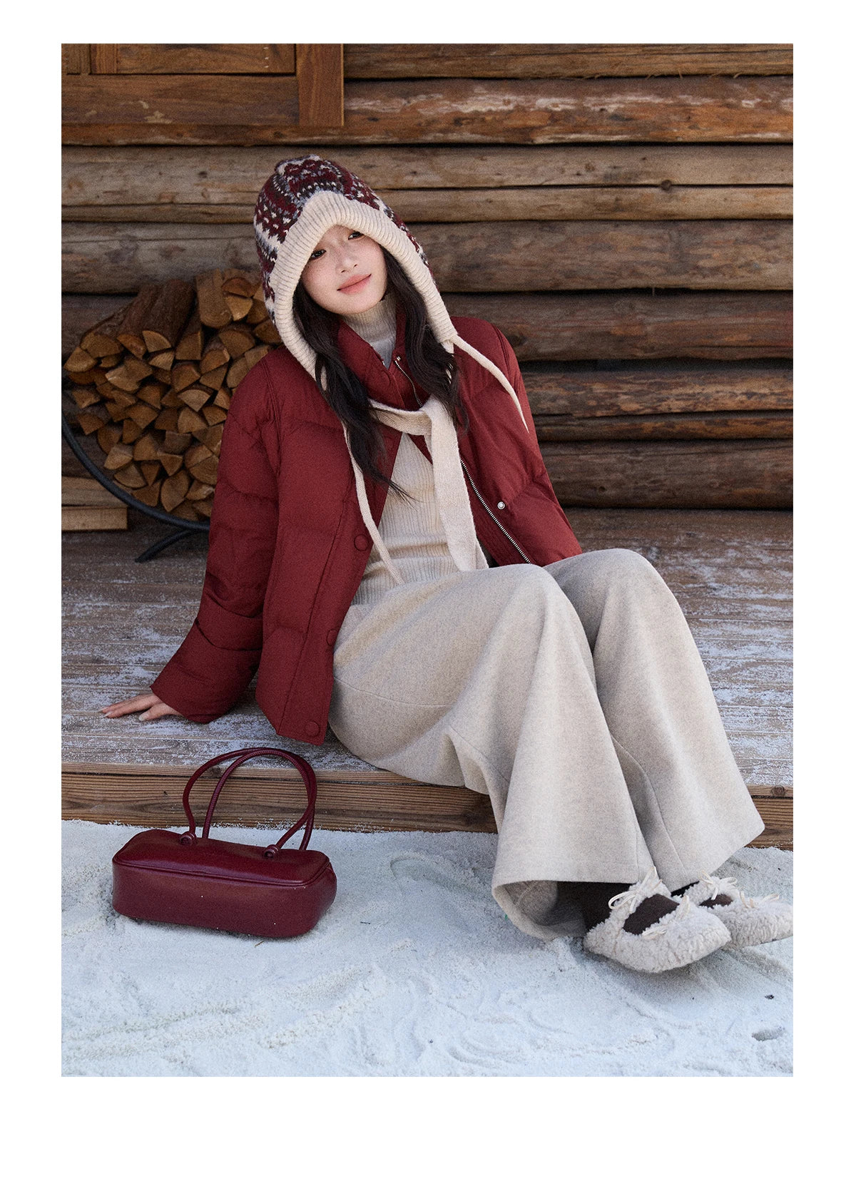 MISHOW Christmas Down Jacket with Jacquard Hat Winter 2025 90% White Duck Down Warm Coats Stand Neck Solid Down Coat MXE90Y0086