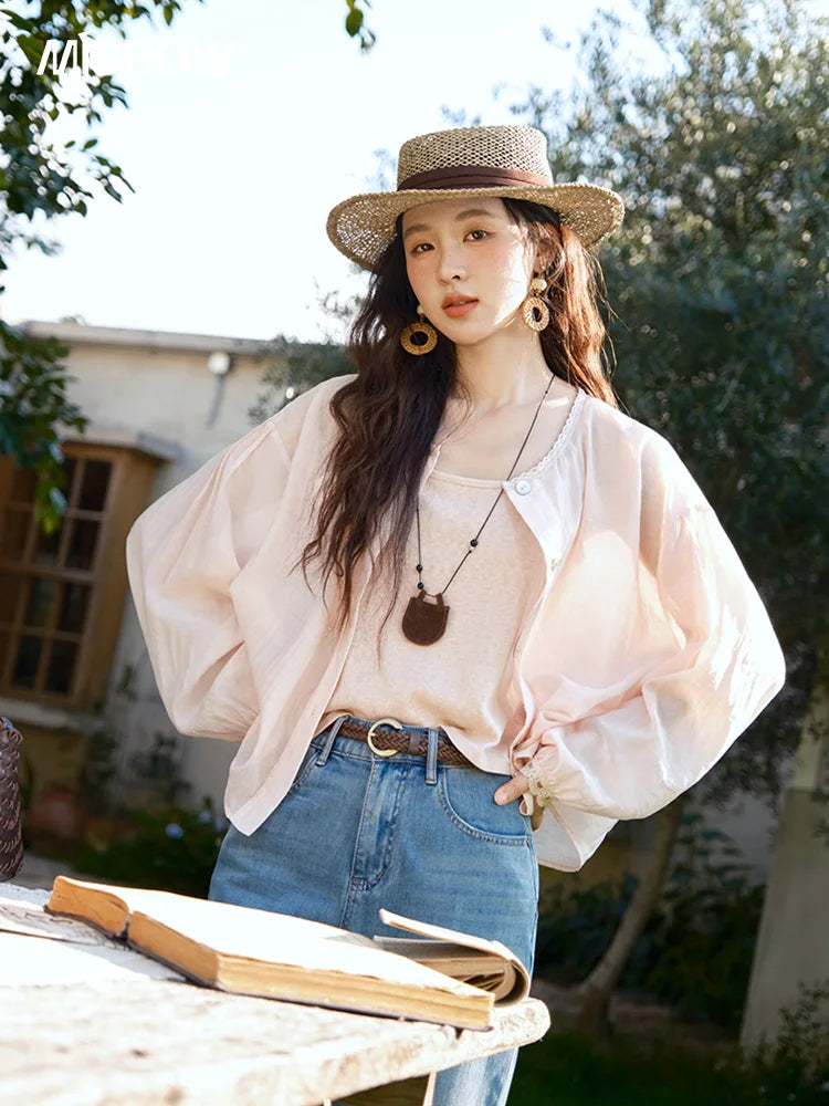 MISHOW Thin Shirt Set for Women 2025 Summer New Ladies Casual Tank Top Sunshade Button Shirt Stacked Two Piece Set MXE39T0689