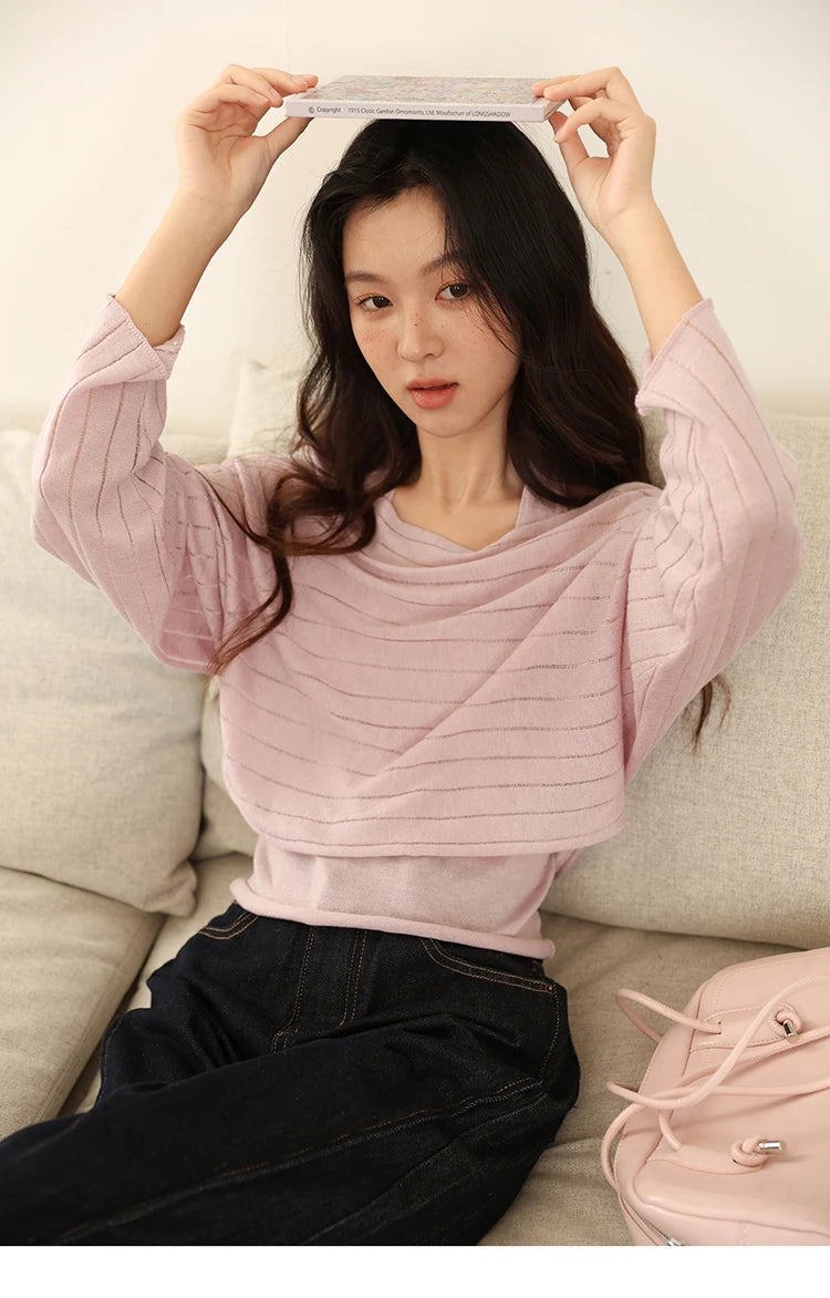 MISHOW Striped Short Hanging Neck Top Two-piece Set 2025 Autumn Wool Blend Knitted Sweater Casual Fashion Top Sets MXE46T1399