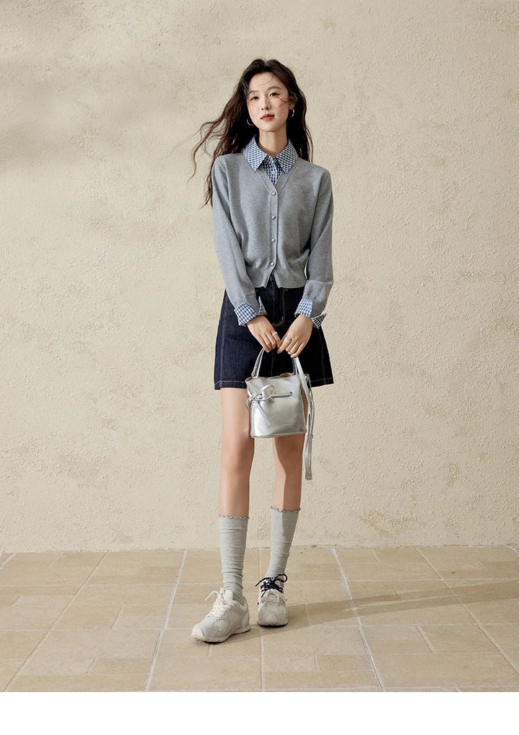 MISHOW Women's Retro Deep Blue Short Denim Skirt Spring High Waist Slim A-line Skirts Denim Commuting Versatile Skirt MXE13B0658