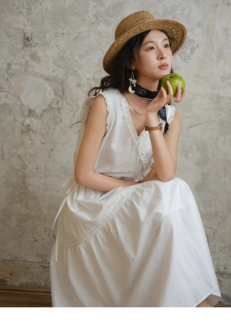 MISHOW Sleeveless Dress for Women Summer 2025 Drawstring Waist Simple Fashion Lace V-neck Dresses Female Clothing MXE37L2331