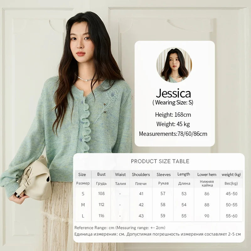 MISHOW Knitted Cardigan Women 2025 Autumn French Style Flower Embroidered V-neck Cardigan Luxury Long-sleeved Top MXE47Z2498