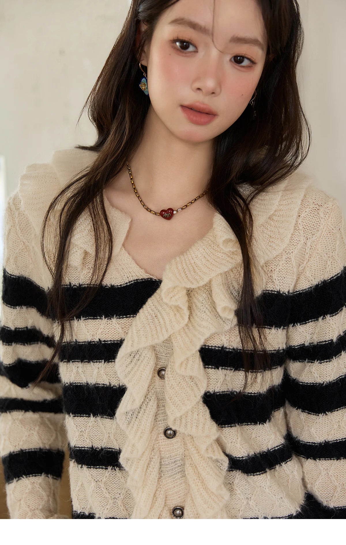 MISHOW Striped Sweater for Women 2025 Autumn New Asymmetrical Ruffled Diamond Shape Knitted Retro Women's Cardigan MXE51Z2633