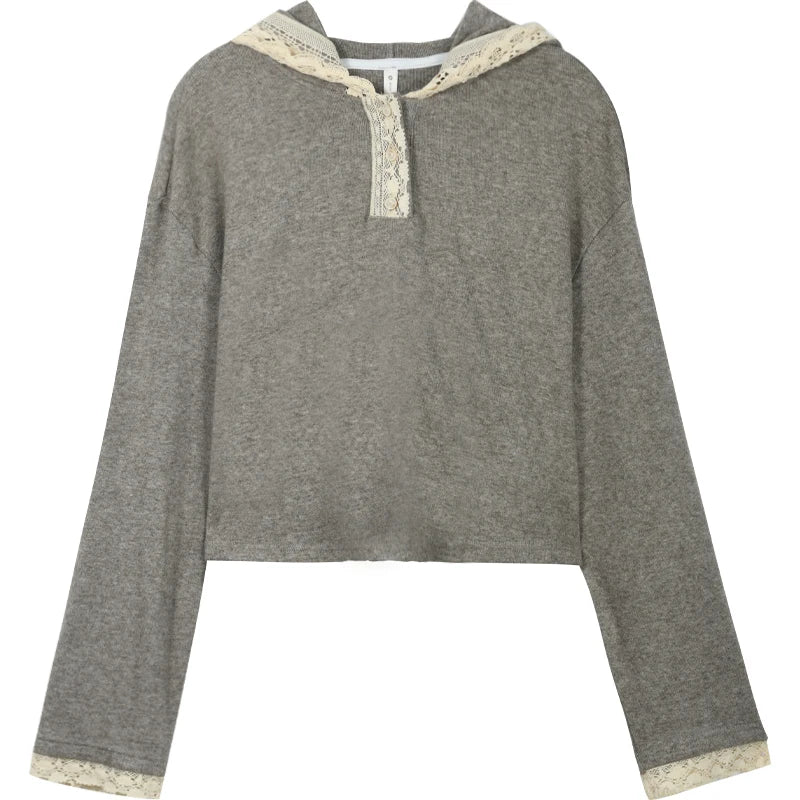 MISHOW Women's Sweatshirt Wide Leg Pants Separately 2025 Fall Winter Lace Splicing Hooded Casual Elastic Waist Pants MXD34V0098