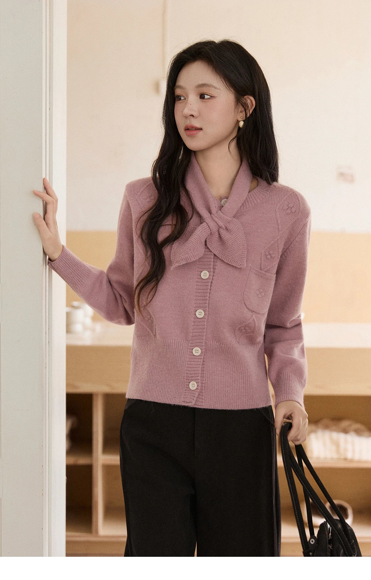 MISHOW Detachable Scarf Sweater for Women 2025 Autumn Winter Taro Purple Casual Warm Tops Soft Thick Knitted Sweater MXE91Z2825