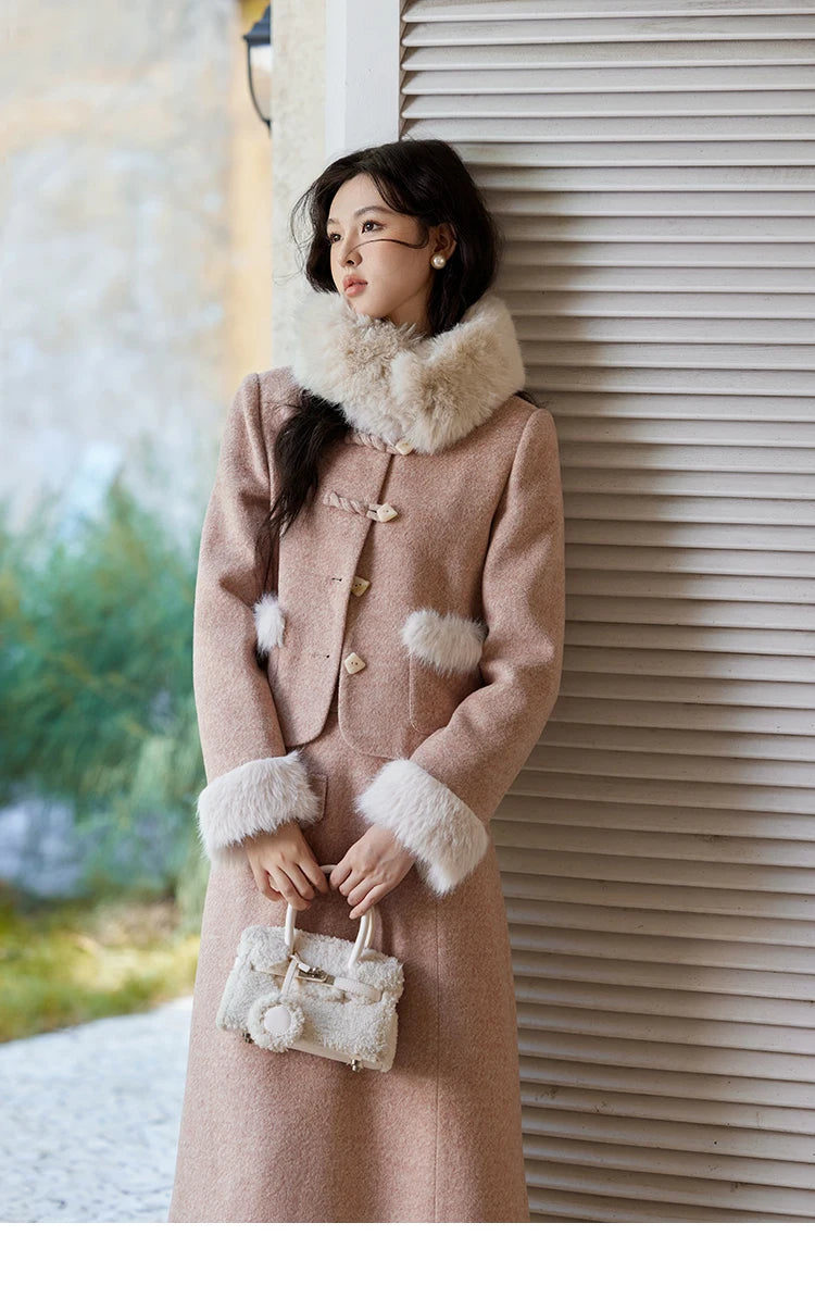 MISHOW New Chinese Tweed Coats Midi Skirts Separately Clothes Winter Woman Sweets Edge Design Plush Fur Coat Women MXD54W0583