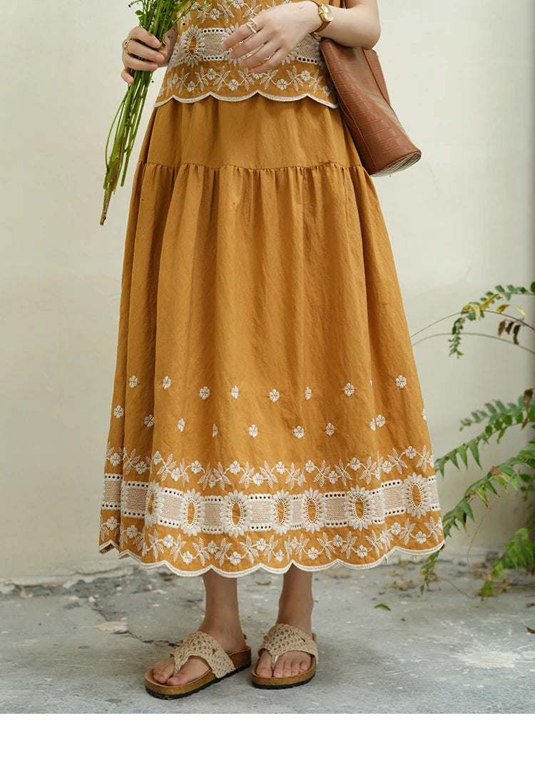 MISHOW Women's Clothing Two Piece Set 2025 French Lace Embroidery Blouse A-line Straight Half Skirt Ladies Summer Set MXE39T0645