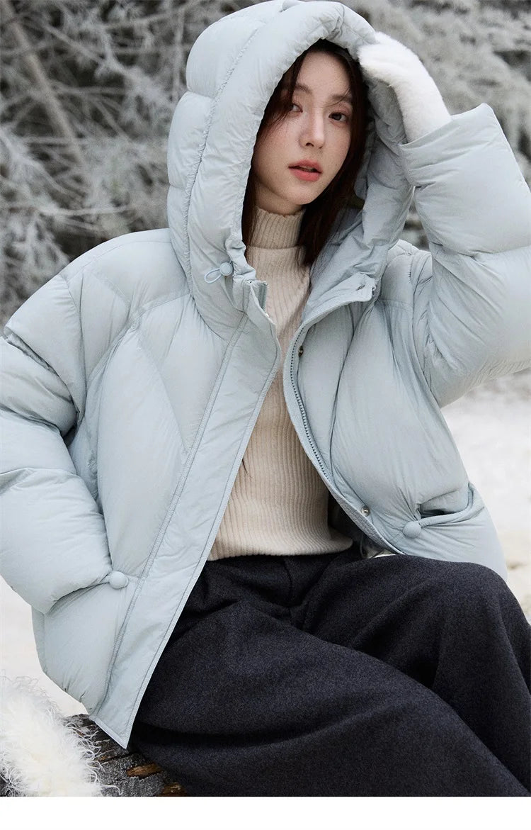 MISHOW Blue Down Coat Women 2025 Winter Fashion Elegant 90% White Duck Down Short Lightweight Puffer Jacket Warm MXE51Y0081